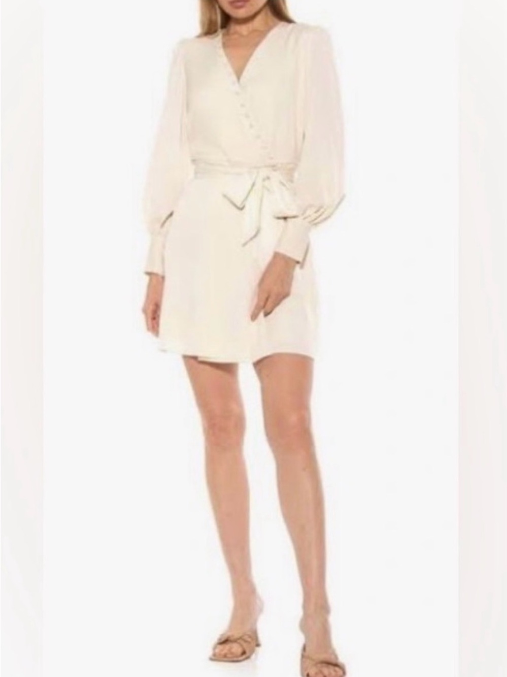 Alexia Admor Women's Cream Wrap Mini Dress with Tie Waist